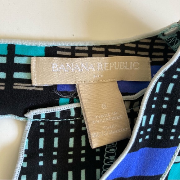 Banana Republic Geometric V Neck Dress Blue Size 8 - Picture 2 of 5